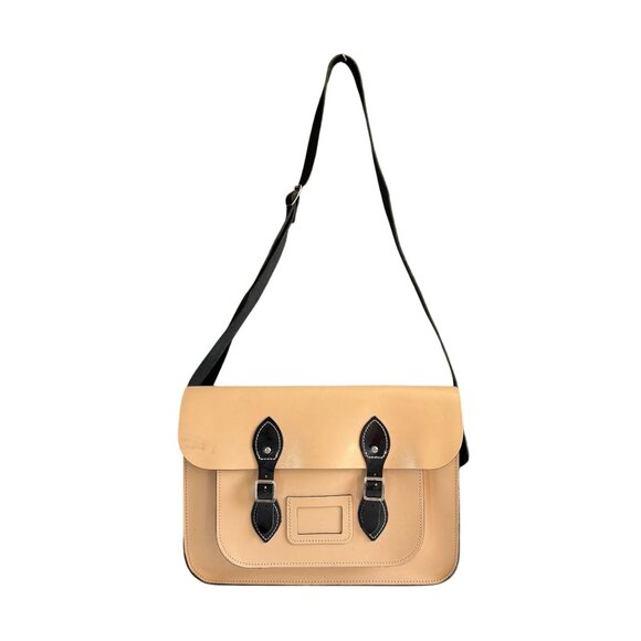 The Leather Satchel Co. Leather Laptop Messenger Shoulder Bag Womens Tan Black - Picture 1 of 10